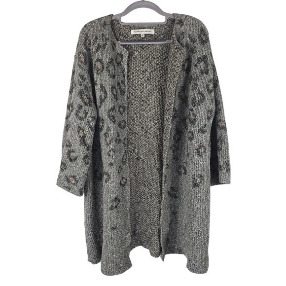 Cashmere and Cupcakes Jacquard Leopard Cardigan Anthropologie Women L - Picture 1 of 4